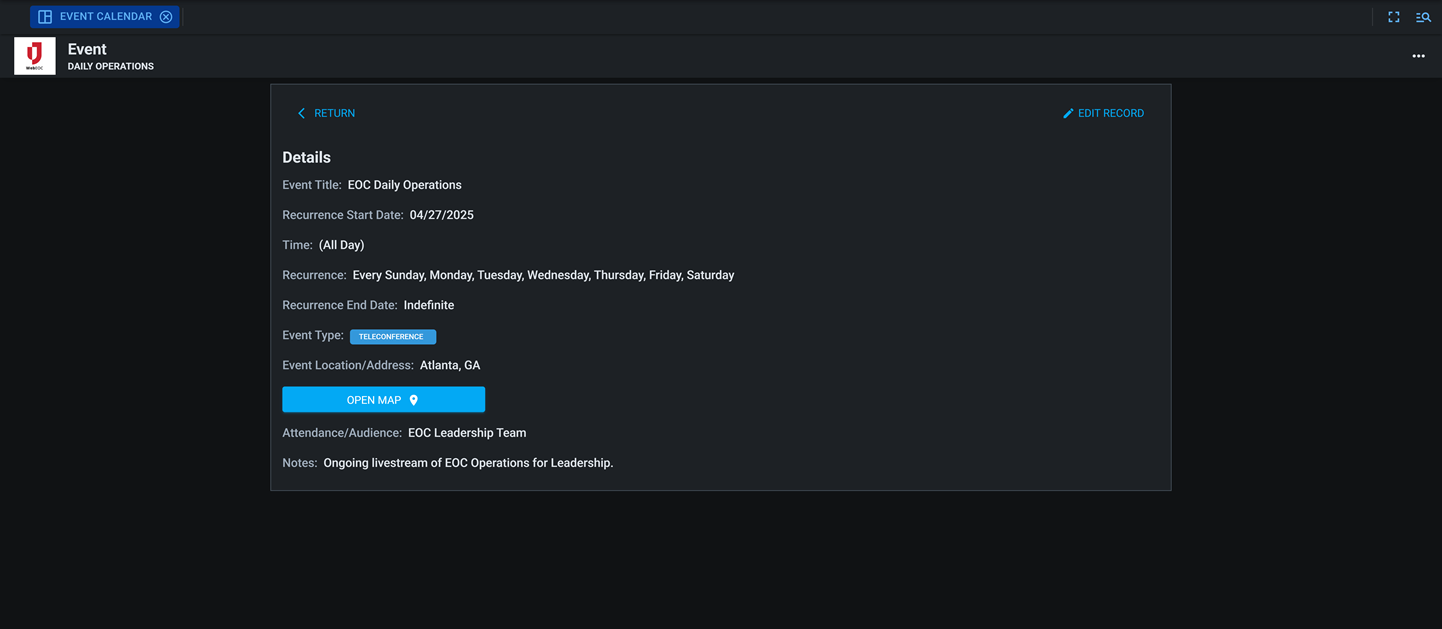 event calendar details dark mode